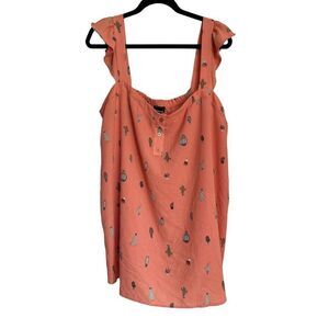 Torrid Tops Womens Size 4 26/28 4X Coral Cactus Print Ruffle Crepe Tank
